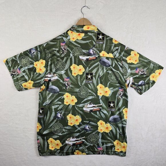 US Army Hawaiian AE Sport Shirt Mens Size Medium Button Up Floral Aop USA Made - Picture 7 of 8